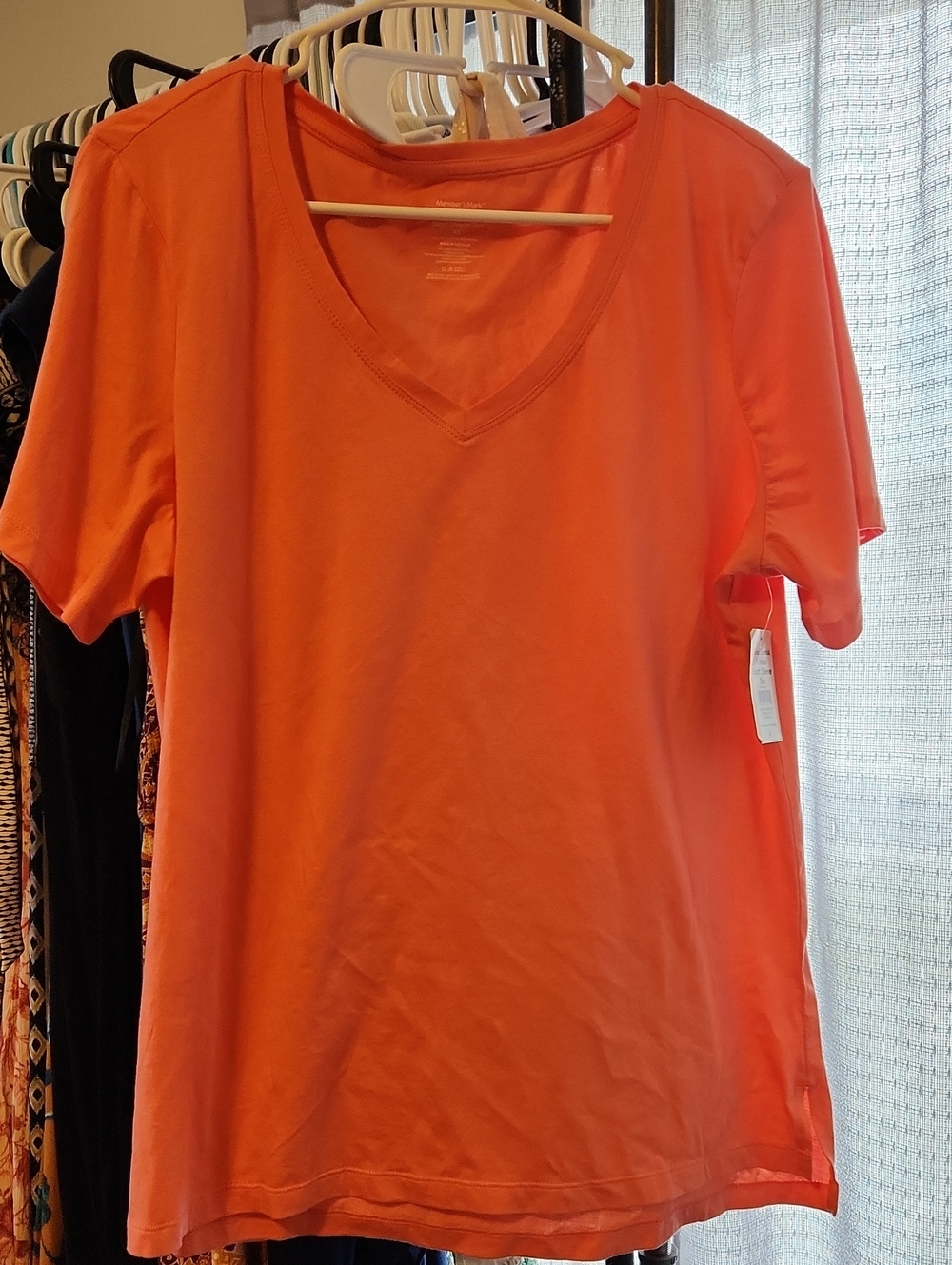 Women's V-Neck Short Sleeve Tee in Bright Orange